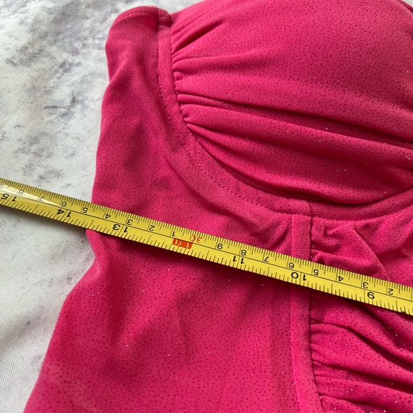 Large Glitter Pink Tank Top Sexy Juniors Padded Corset Fuchsia Womens Club wear - Picture 3 of 9